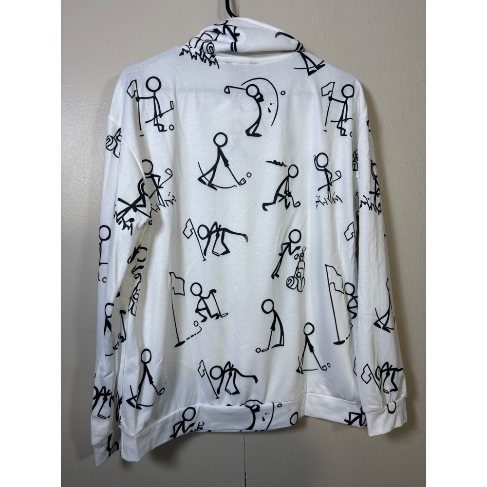 Acegolfs Stick Figure Golf Pullover White Quarter Zip Performance Top XL Quirky - Picture 5 of 5